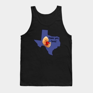 Thank you, Texas! Embryo hugging cartoon-style heart-shape inside Texas map. Tank Top